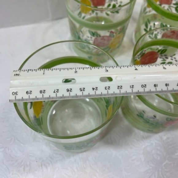 VTG Hand Painted Wide Rim Floral Drink Glasses Double Old Fashion 16oz SET OF 4 - Picture 6 of 15